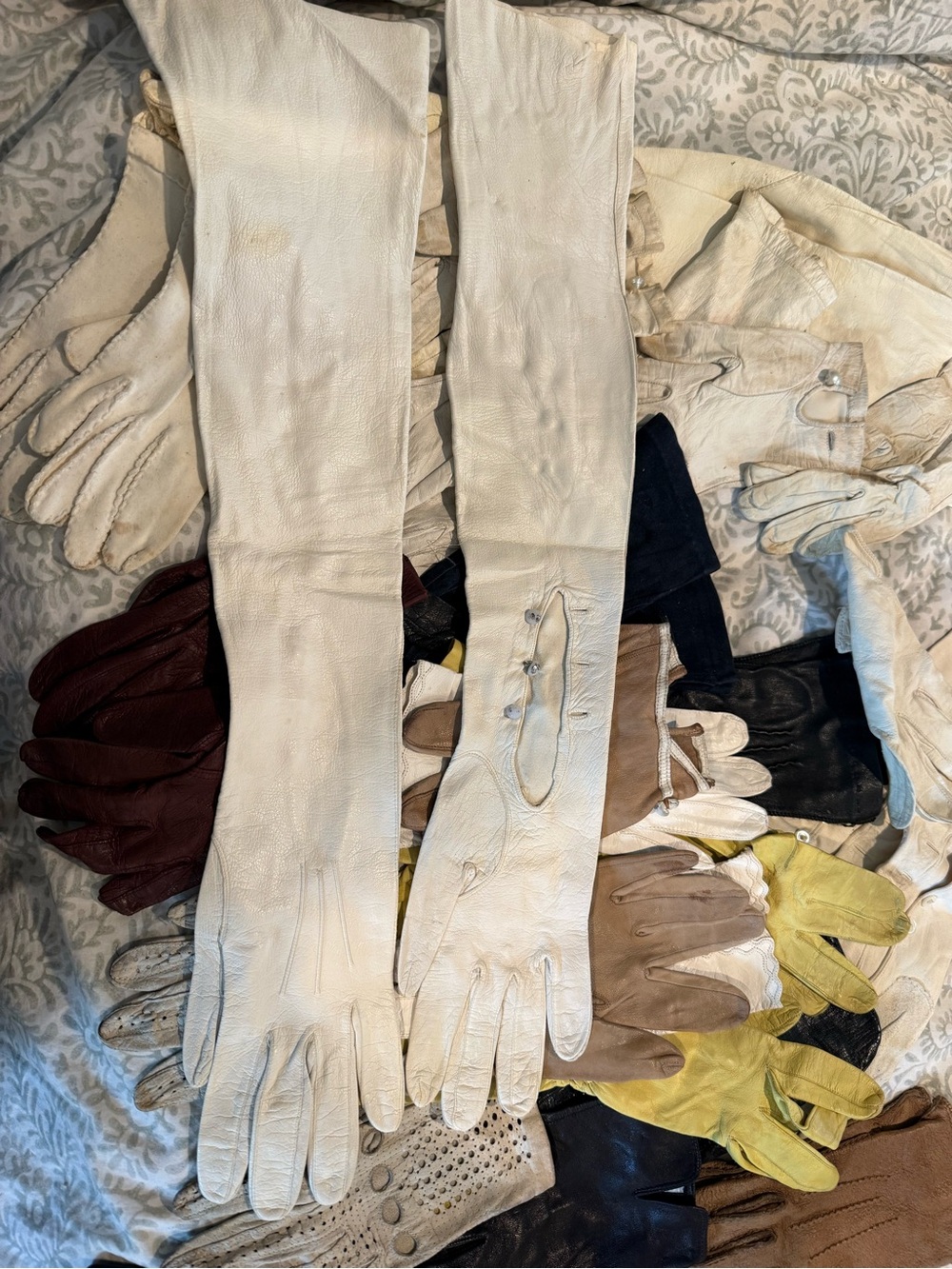 Lot of 17 Antique and vintage Leather long and short gloves - Picture 7 of 10